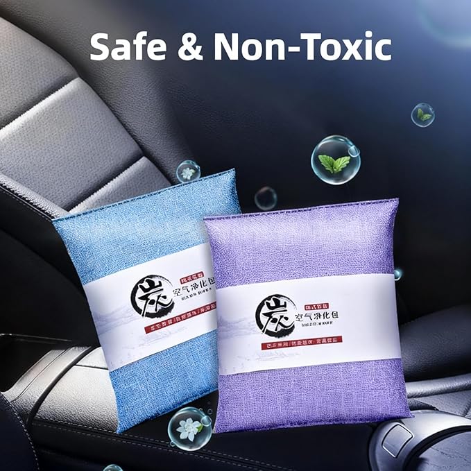 500g Activated Charcoal Air Purifying Bag, Natural Odor Absorber,Natural Smell Deodorizer, Car Air Freshener Bag, Car Air Odor Remover Absorbers for Car, Home, Bedroom, Closet (Blue,2 Pcs)