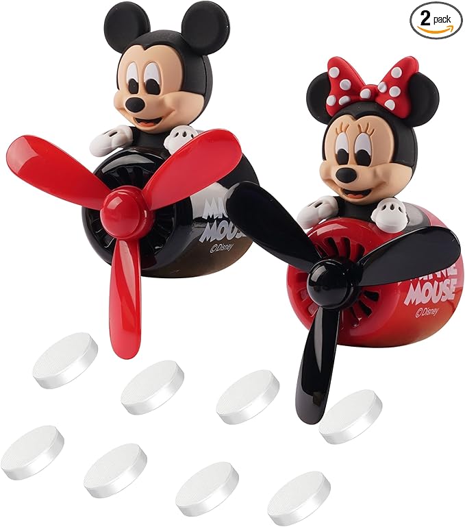 2Pcs Car Air Fresheners Cute Cartoon Mouse Pilot Men Women Car Perfume Rotating Propeller Automotive Air Outlet Fan Creative Diffuser Car Decoration (M.ickey+M.innie)