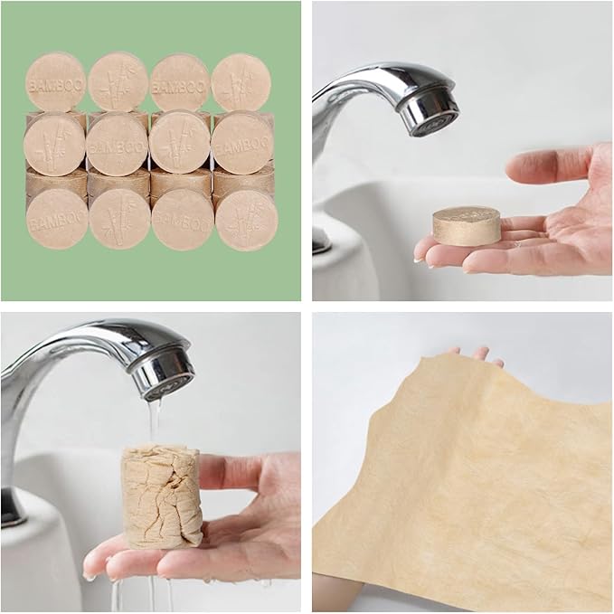 LEKOCH Compressed Towels Bamboo 50 Pcs - Unbleached Face Towels for Travel, Camping & Sensitive Skin | Biodegradable, Expandable, Gym Washcloths