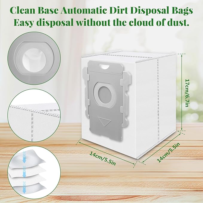 Replacement Parts for iRobot Roomba i2 i3 i3+ i4 i4+ i6 i6+ i7 i7+ i8 i8+/Plus E5 E6 E7, Robot Vacuum Accessories, 2 Set Roller Brush 8 Filters 8 Side Brushes 8 Vacuum Bags