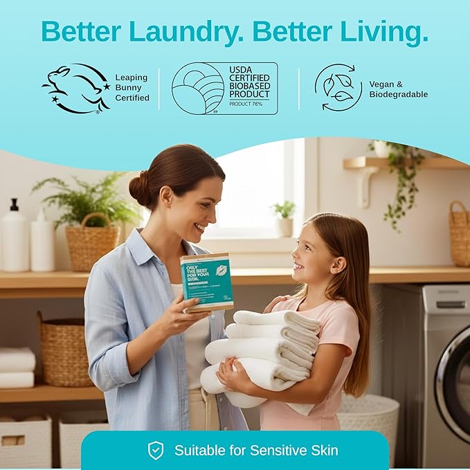 Laundry Detergent Sheets - Unscented, Hypoallergenic, Plant-Based Travel Laundry Sheets with Coconut & Soapberry Extract, Colors & Whites, 50 Sheets