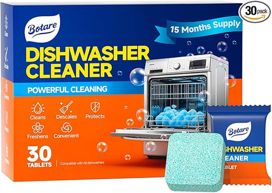Dishwasher Cleaner And Deodorizer-30 Pack Cleaning Tablet-15 Month Suply for Heavy Duty Dish Washer Machine, Non Toxic for Dish, Septic Safe& Smell Remover, Lemon Scent