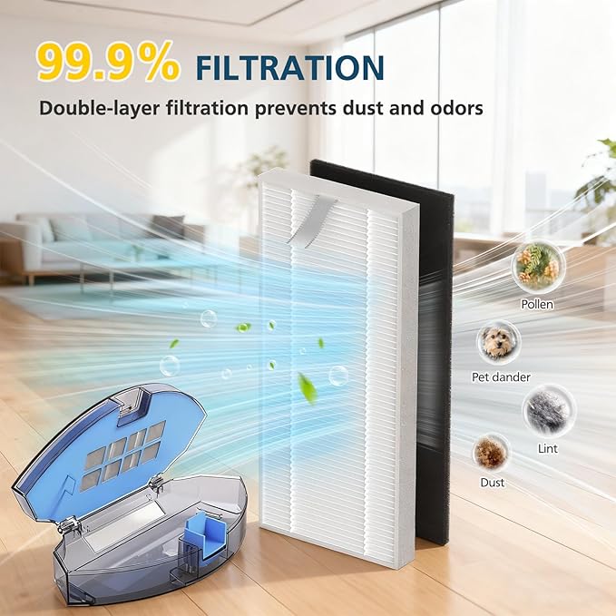 G8000 Max Replacement Parts, for Tikom G8000 Max, L8000 Plus, 2025 Year L8000 Pro Robot Vacuum, Accessories Include 2 Main Brushes, 6 Side Brushes, 6 HEPA Filters, 6 Mop Pads