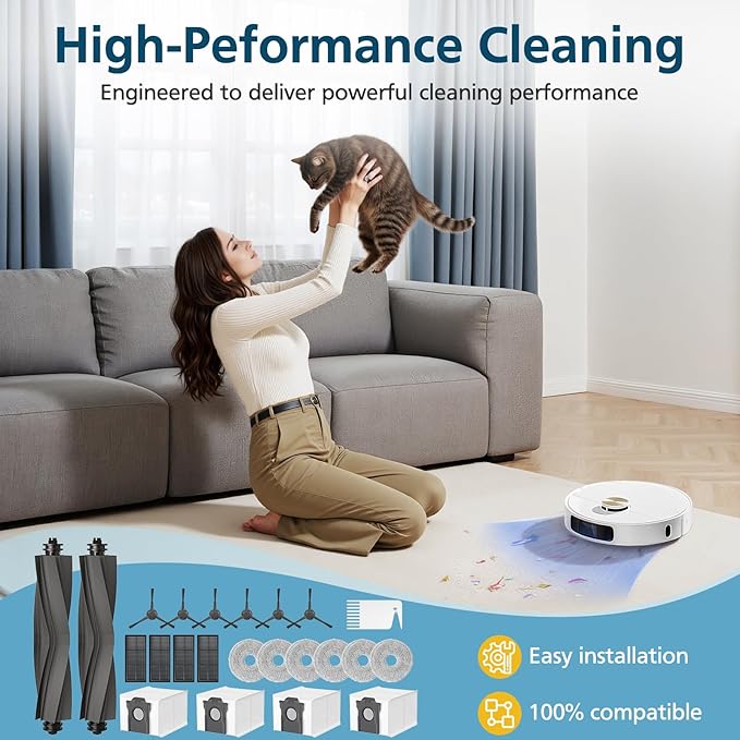 23 Pcs Replacement Parts for Dreame L10s Ultra Gen 2/ L10s Pro Ultra Heat/ X30 Ultra/Mova E30 Ultra Robot Vacuum and Mop, 2 Main Brush, 6 Mop Pads, 4 Dust Bags, 4 Filters, 6 Side Brush, 1 Clean Brush