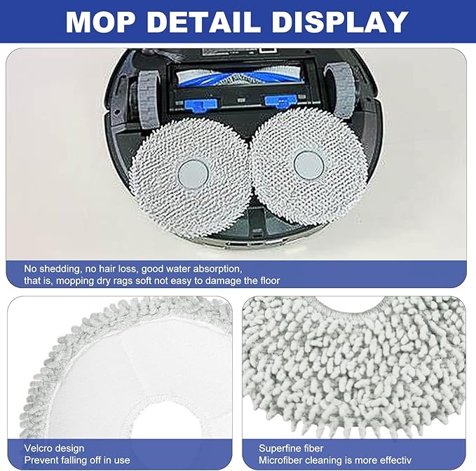Replacement Accessories Compatible with Yeedi M12 Ultra Plus/ M12 PRO+ Robot Vacuum Cleaner.（2 Main Brush,6 Side Brushes,6 Hepa Filters,6 Mop Pads,6 dust Bags）
