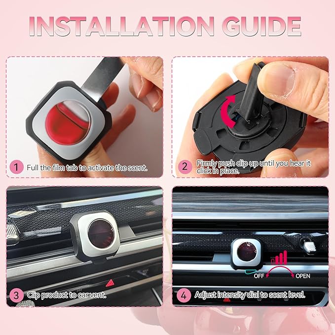 Car Air Freshener Vent Clip 6 Pack 4ml Each Up to 180 Days Long Lasting Scent Odor Eliminator for Women Men(Fresh Cherry)