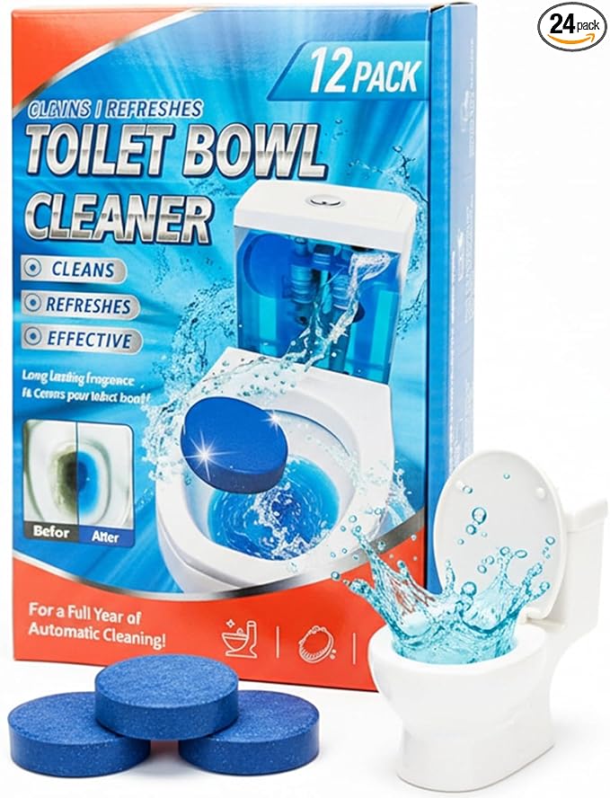 Toilet Cleaning Tablets | Fast-Dissolving, Long-Lasting Freshness | 12/24 Count | Safe for All Toilets, Septic Tanks & Pipes (24)