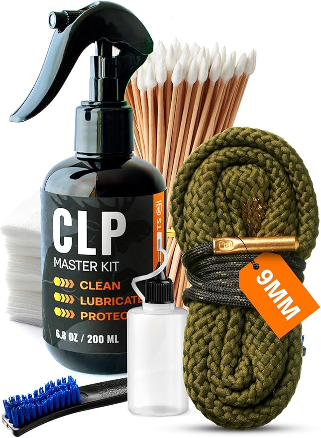 Gun Cleaning Oil Kit 3-in-1 Cleans, Lubes, Protects - 6.8 Oz Sprayer Gun Oil Cleaner and Lubricant, Needle Oiler, Cleaning Patches, Cleaning Swabs and Brush - Gun Oil and Cleaning Kit