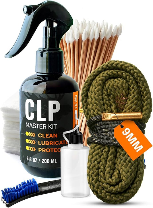 Gun Cleaning Oil Kit 3-in-1 Cleans, Lubes, Protects - 6.8 Oz Sprayer Gun Oil Cleaner and Lubricant, Needle Oiler, Cleaning Patches, Cleaning Swabs and Brush - Gun Oil and Cleaning Kit