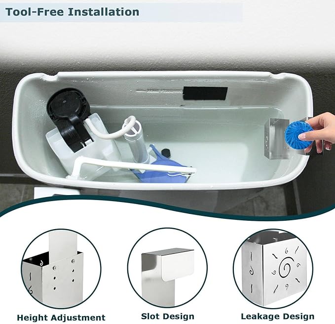 304 Stainless Steel Toilet Tank Cleaner Caddy with Adjustable Hook - Hanging Holder for Blue Tablets & Bleach Pods (Silver)