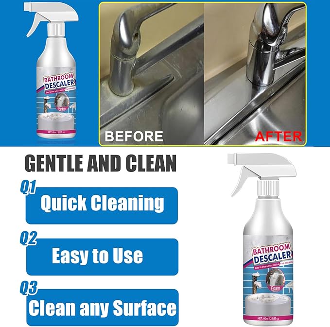 XIRUJNFD 2025 Bathroom Descaler Foam Cleaner, 2 floz Bathroom Descaler Foam Cleaner Spray, All Purpose Rinse Cleaning Foams for Shower Room, Glass, Sink, Toilet, Bathtub, Faucet (1 SET)
