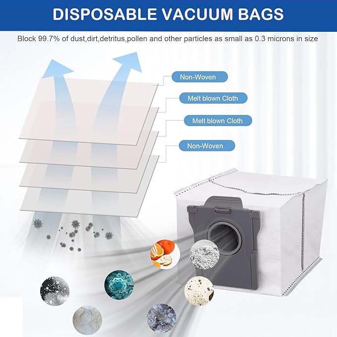 18Pcs Replacement Parts for Dreame X40 Ultra,L40 Ultra Vacuum Cleaner Accessories Kit, 1 Main Brush 4 Mop Pads 4 Hepa Filters 4 Vacuum Bags 4 Side Brushes, 1 Cleaning Brush