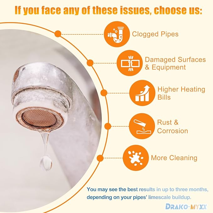 Electronic Water Descaler No Salt Water Treatment System for Whole House, Compatible With Pipes Up to 1 Inch (25.4 mm) in Diameter, Effectively Reduces Limescale and Mineral Deposits