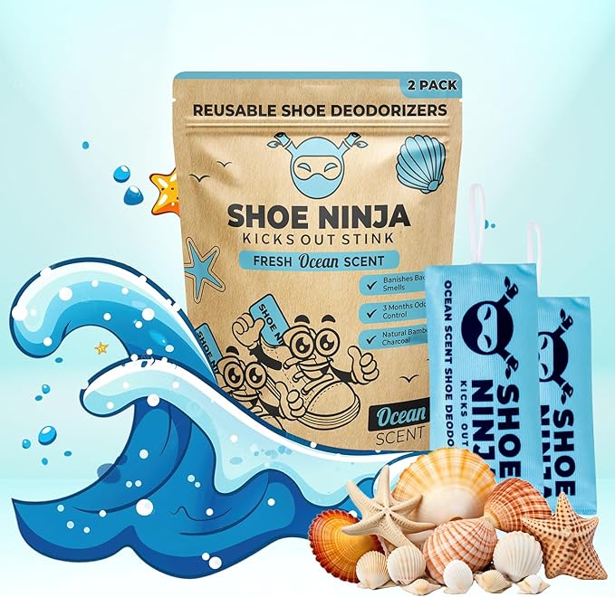 Shoe Ninja Shoe Deodorizer - Shoe Odor Elimination with Activated Charcoal, Versatile and Reusable Shoe Smell Remover, Boxing Glove Deodorizer, and Shoe Freshener, Great for Sports - 1 Pack Count of 2