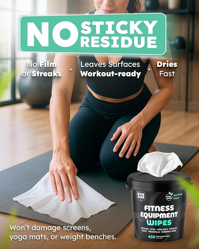 Yoga Mat Cleaner Wipes, Plant Based - 500 Gym Equipment Wipes to Clean Exercise Equipment, Treadmill, Peloton Bikes - Gym Supplies, Yoga Supplier, Cleaning Wipes for Home & Gym - Spa Fresh Scent