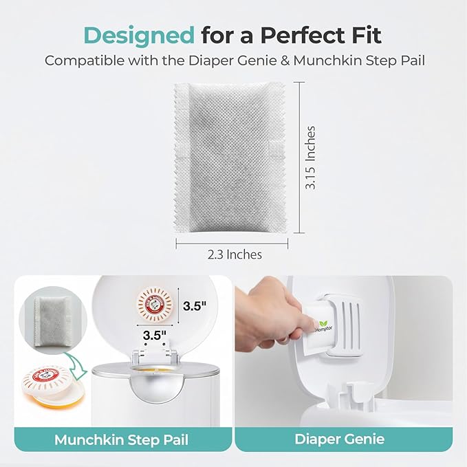 Unscented Odor Eliminator Pouches (8-Pack) - Deodorizer Inserts Compatible with Diaper Genie & Munchkin - 1 Year Smell Absorber for Trash Can, Shoe, Gym Bag | Better Than Baking Soda