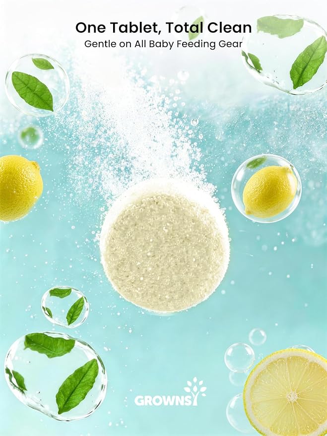 GROWNSY Bottle Washer Detergent Tablets, Plant-Based Enzyme Formula, Removes Milk Residue, Grease & Odor, Safe for Baby Bottles & Pump Parts, Compatible with All Bottle Washers, 150 Count