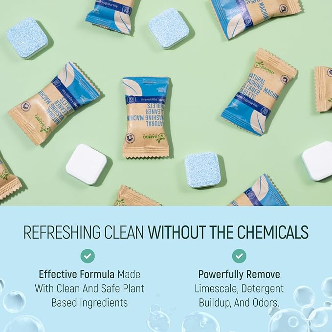 Natural Heavy Duty Washing Machine Cleaner Tablets - Plant Based & Eco Friendly Alternative Refill Laundry Tub Cleaning Tabs For Top Load or Front Loader - 24 Pack Pods For Clean & Fresh Washer