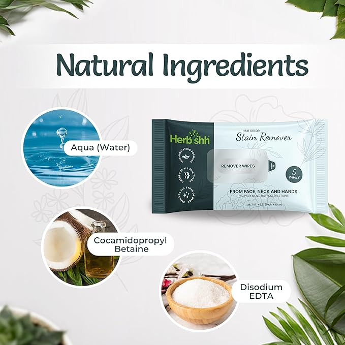Herbishh Hair Color Shampoo for Gray Hair Chestnut Brown 500 ML - Dye Shield or Defender - Hair Color Stain Remover Wipes - Travel Pack With 5 Wipes