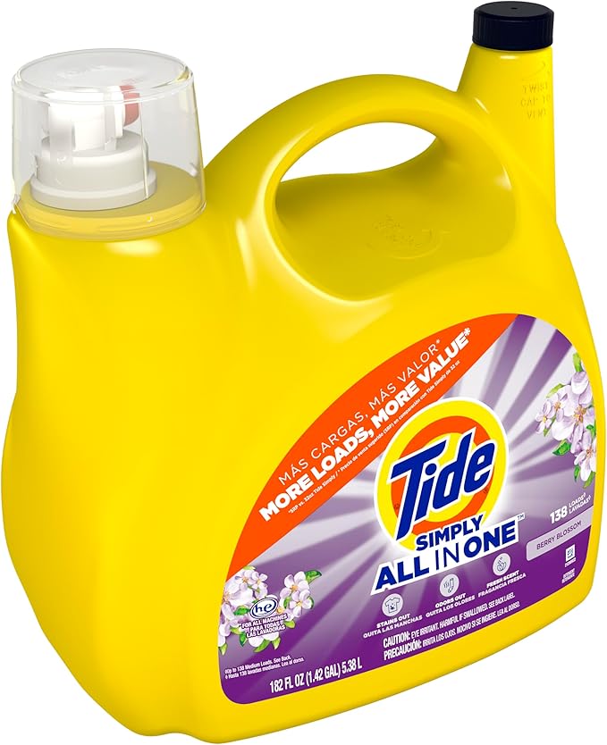 Tide Simply Clean & Fresh Liquid Laundry Detergent, Berry Blossom Scent, 138 Loads, 182 fl oz