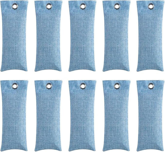 10PCS Activated Bamboo Charcoal Air Purifying Bag, Air Freshener Bag Moisture Absorber for Refrigerator Home Car, Blue