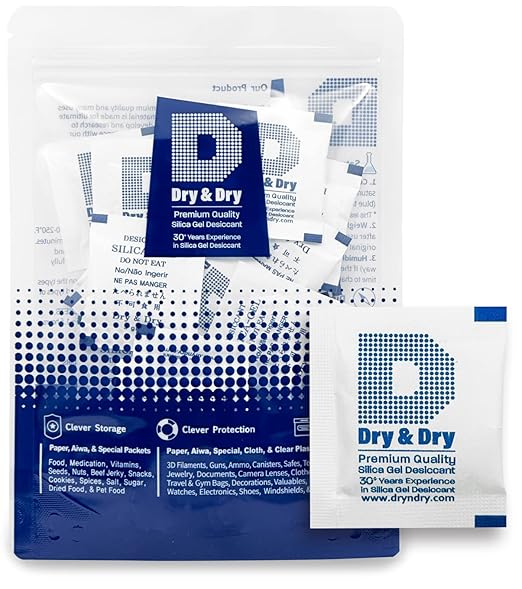 Dry & Dry 3 Gram [30 Packets] Silica Gel Packets Silica Gel Desiccants, Silica Gel Packs - Rechargeable Moisture Absorbers for Food Storage, Electronics, 3D Filament & Safes