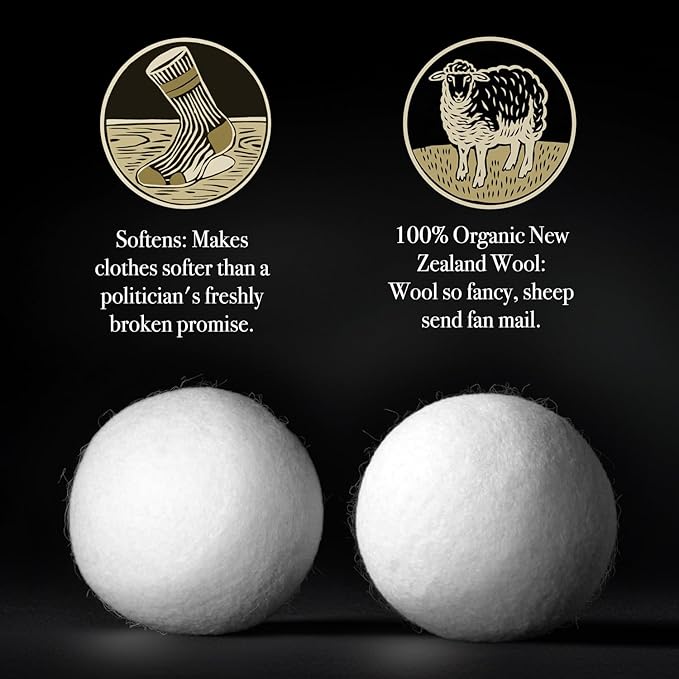 XXL 3.75in Wool Dryer Balls – Twice The Size of XL | 100% Organic New Zealand Wool | Shorten Drying Time | Reduce Static & Wrinkles Fast (by BigWoolBalls) (XXL Mega Size, 3.75in Diameter)