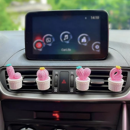 Cute LOVE Cactus Air Vent Decorations, Car Air Freshener Vent Clip with Aroma Pad, 4 Pack Vent Clips Accessories for Women Car Decor Gifts (Pink LOVE, Tasteless)