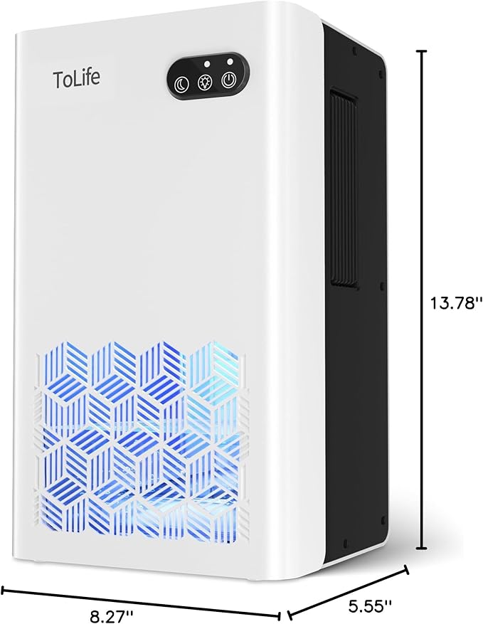 ToLife Dehumidifier for Home, 1000 sq.ft Dehumidifiers for Basement Bedroom Bathroom with 95 OZ Water Tank, Auto Shut Off 7 Colors LED Light, White Black