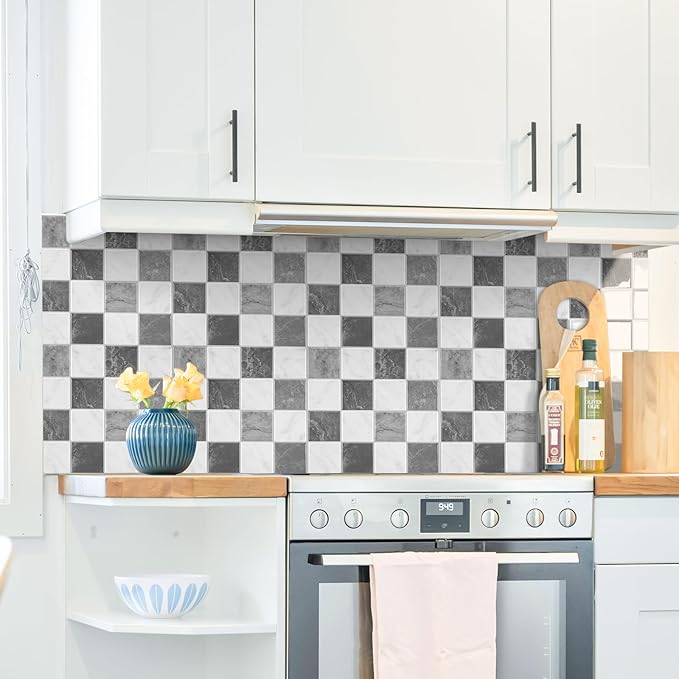 Peel and Stick Backsplash, New Upgrade Design 9" x9"Square Marble Tiles,3D Adhesive Premium Mosaic Tiles, Peel and Stick Tiles for Kitchen,Bathroom, Wall Tile（10-Sheet）.