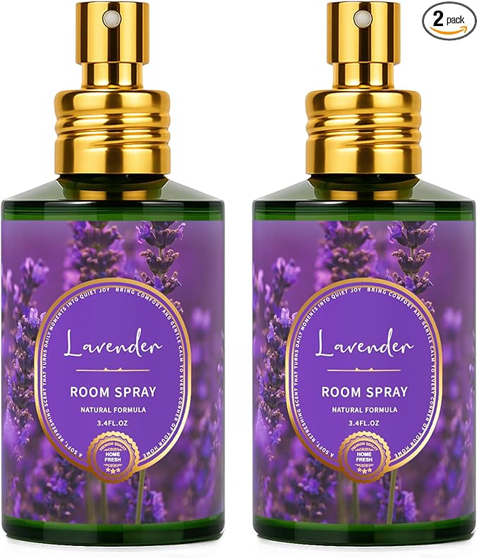 Lavender Room Spray 2 Pack, 3.4oz/100ml Each – Long-Lasting Air Freshener & Odor Eliminator for Home, Bathroom, Bedroom & Office, Concentrated Room Spray