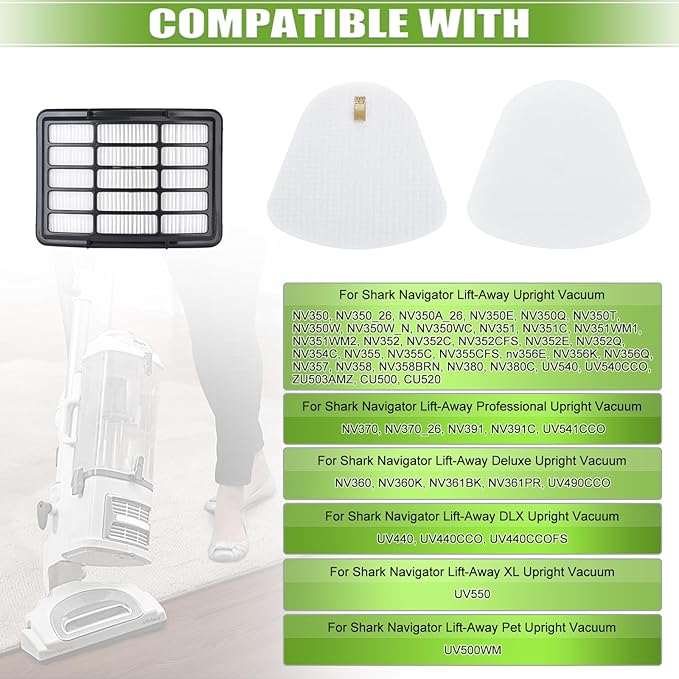 Filters for Shark Navigator Lift Away Deluxe ZU503AMZ NV360 NV352 NV370 NV358 NV355 NV351 NV356E UV540 NV350 NV356, Compare to Part # XFF350 & XHF350, 2 Hepa + 4 Foam & Felt Filter Replacement