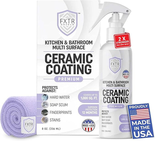 Fixture Shield Home Ceramic Coating Spray (8 oz) - SiO??Hydrophobic Protection for Kitchen & Bath | Repels Fingerprints, Stains & Hard Water | Extra Strength Formula | Made in USA