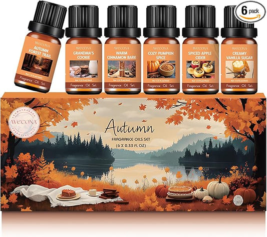 Fall Essential Oils Set – 6 Pack Aromatherapy Oils, Essential Oils Fall Scents for Diffuser, Candle Making Scents, Fragrance Oil for Soap & Candle Making, Fall Scented Essential Oils