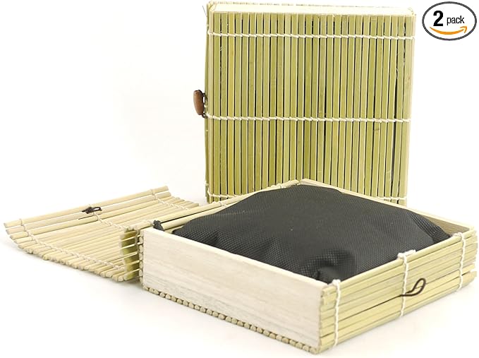 BambooMN Granulated Bamboo Charcoal Odor Absorber Bag in Decorative 6.5" x 6.25" x 1.75" Green Box, 2 Sets