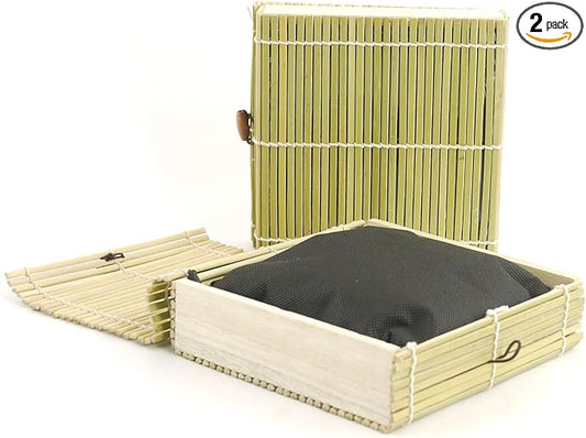 BambooMN Granulated Bamboo Charcoal Odor Absorber Bag in Decorative 6.5" x 6.25" x 1.75" Green Box, 2 Sets