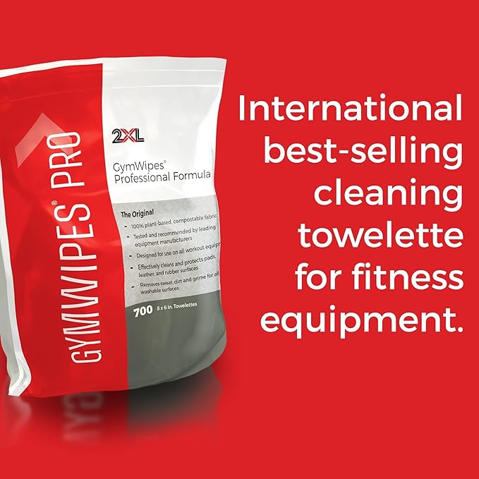 2XL GymWipes Professional Towelettes Bucket Refill – Plant-Based Compostable Fabric – Large Low-Residue Wipes for Multi-Surface Use