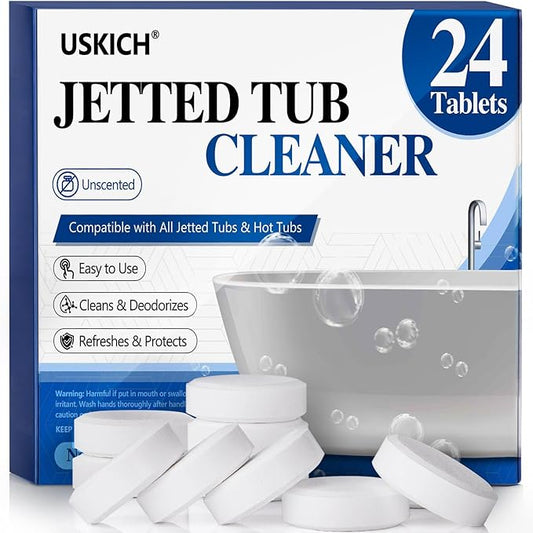 Jetted Tub Cleaner Bathtub Tabs - 24 Pack Jet Tub Cleaning Tablets,Jet Tub Cleaner for Bathtub Compatible with Spa Bath & Whirlpool,Septic Safe Bath Jet Scale and Residue Remover-2 Year Supply