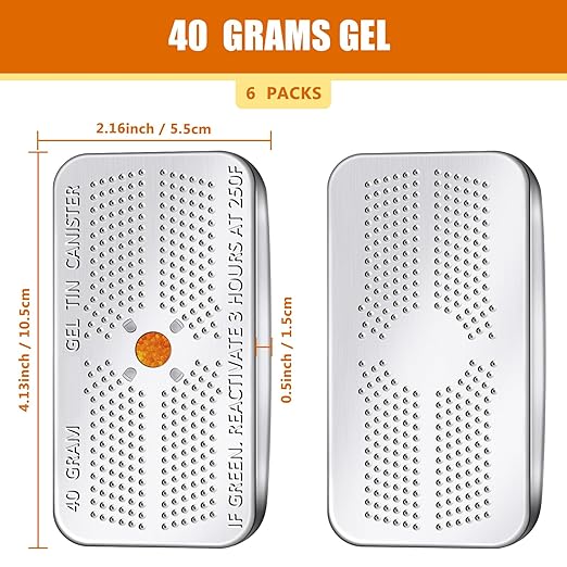 6 Pack 40 Gram Silica Gel Canister Dehumidifier Desiccant Orange to Green Reusable Indicating Desiccant Moisture Absorber for Car Closet Cabinet Bag Storage Box(6 Boxes)