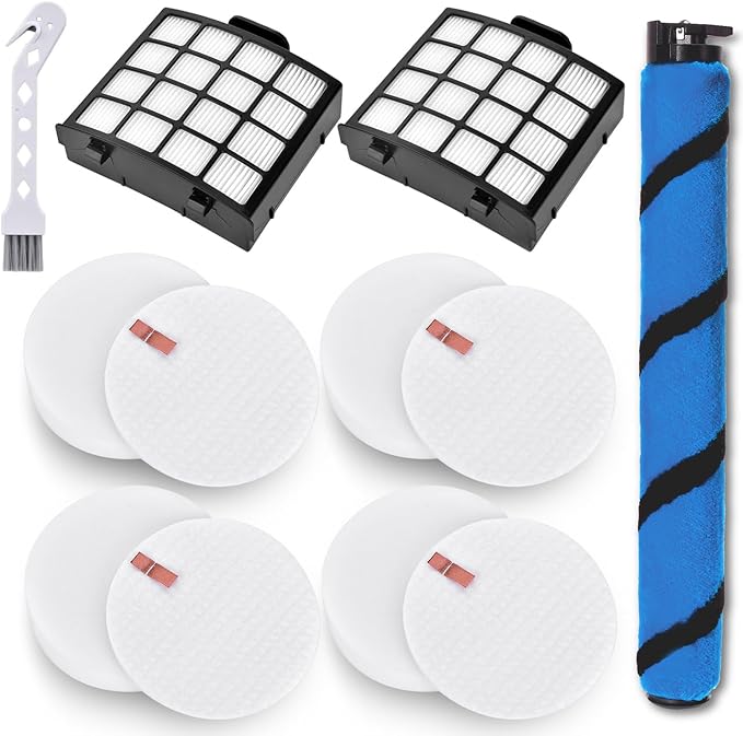 Leadaybetter Filter Replacement for Shark AZ2000 UV2500 AZ2002 AZ2000W AZ2001AMZ Vertex DuoClean PowerFin, Part XHFAZ2000 XFFKAZ2000#1483FC2000, 2 + 4 Filters, 1 Soft Brushroll