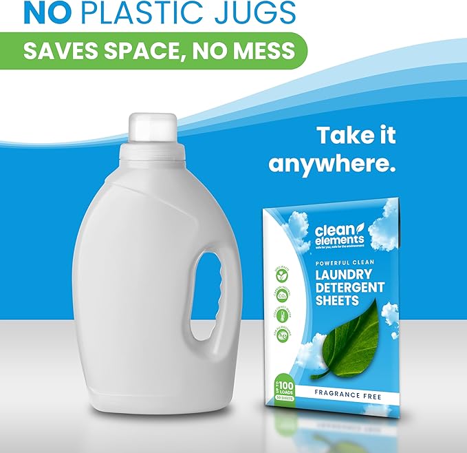 Laundry Detergent Sheets (100 Loads, 50 Sheet) Fragrance Free Unscented, Eco Earth Friendly Clean Breeze, Non Toxic People Safe, Washing Travel Supplies, Liquidless Pod Home Soap Washer