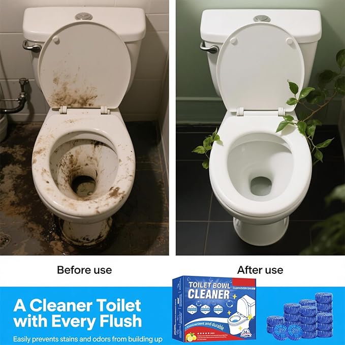 Toilet Cleaning Tablets | Fast-Dissolving, Long-Lasting Freshness | 12/24 Count | Safe for All Toilets, Septic Tanks & Pipes (24)