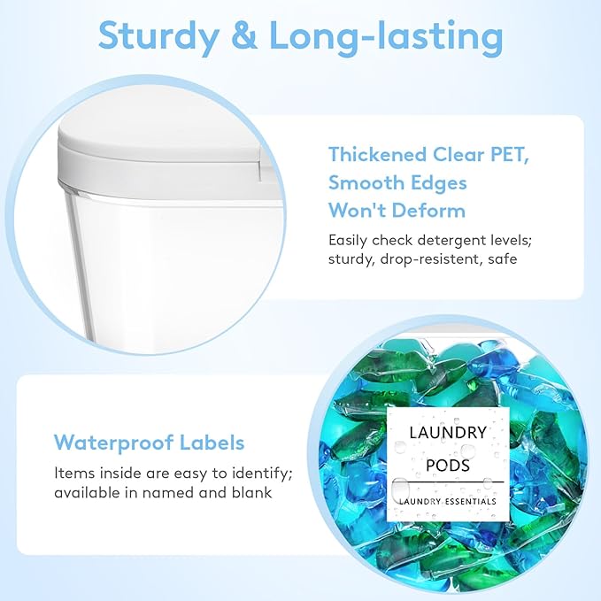 Lifewit Laundry Pods Container with Pop-up Lid, Laundry Room Organization, Dryer Sheet Holder for Washing Powder Scent Booster Beads, 2700 +2000ml/0.72+0.5gal,6 Pcs