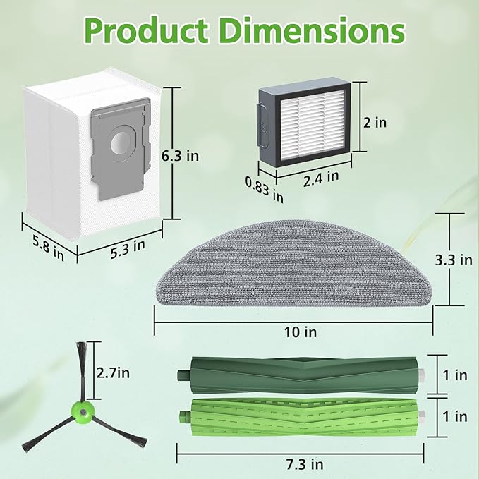 Replacement Parts for iRobot Roomba Combo i5, i5+, j5, j5+ Robot Vacuum Cleaner, Accessories Kit: Dual Multi-Surface Rubber Brushes + 4 Filters + 4 Mop Pads + 4 Vacuum Bags + 4 Edge-Sweeping Brush