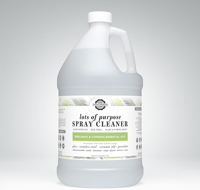 Rustic Strength Lots of Purpose Spray Cleaner, Bergamot & Cypress, Multi-Surface, pH Balanced, Non-Toxic, Biodegradable, 1 Gallon, Plastic