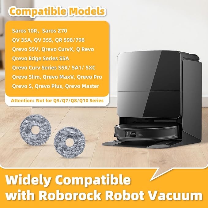 8 Pack Mop Pads Compatible with Roborock QV 35A/Saros 10R/Q Revo/Qrevo S/Qrevo Pro/Qrevo Plus/Qrevo Master/Qrevo Slim/Qrevo Curv/Qrevo Edge Robot Vacuum Cleaner, Cleaning Pad Replacement Accessories
