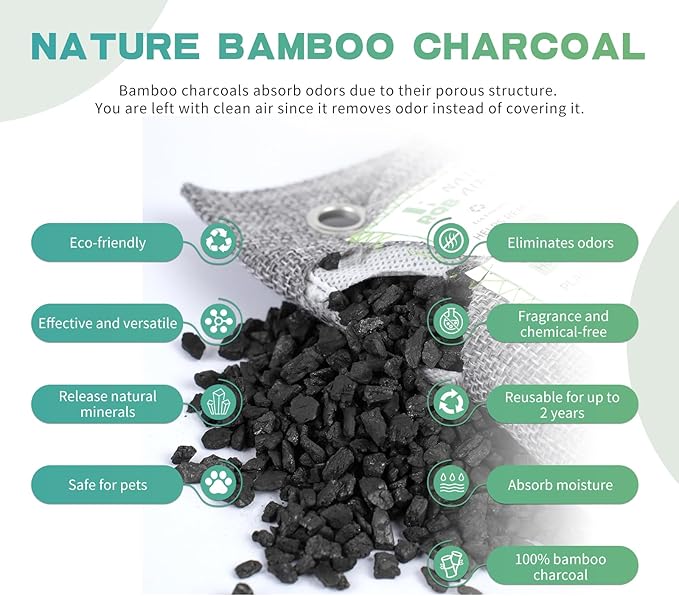 6 Pack Activated Charcoal Odor Absorber. Nature Fresh Bamboo Charcoal Air Purifying Bag Home Closet Air Freshener Deodorizer and Moisture Eliminator, Purifier for Closet, Shoe, Car Air freshener