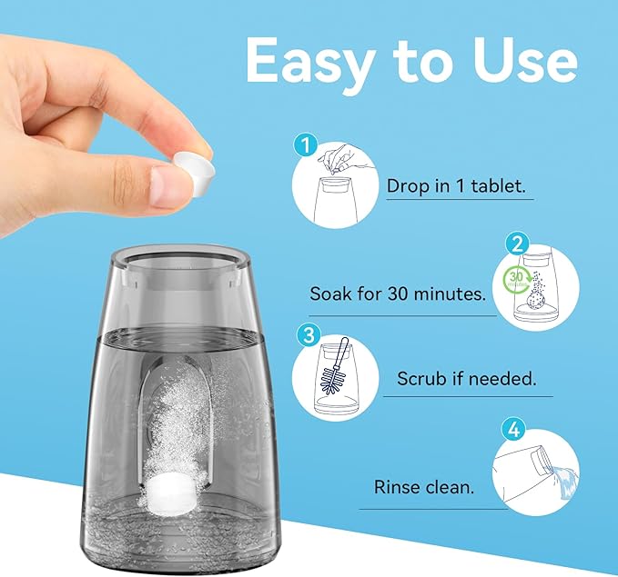 H2ofloss Water Tank & Household Cleaning Tablets – Deep Cleans & Freshens Water Flosser Reservoirs, Kettles & Bottles │ Naturally Removes Limescale, Stains & Odors │ 30 Individually Wrapped Tablets
