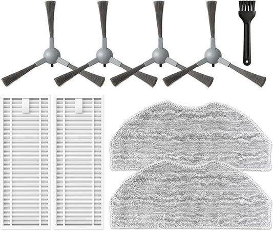 Accessories Kit for ROPVACNIC S1, for Tipdiy G90, for betboyles V75S, for VIPSUN Z1, for PrettyCare C2 Robot Vacuum Replacement Parts, 4 Side Brush, 2 HEPA Filter, 2 Mop Pad