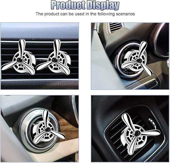 Car Air Condition Outlet Clip, Stylish Propeller Dashboard Air Vent Trim Clips, Air-Driven Diffuser, Creative Automotive Interior Decoration Accessories for Women Men (Silver, 2PCS)